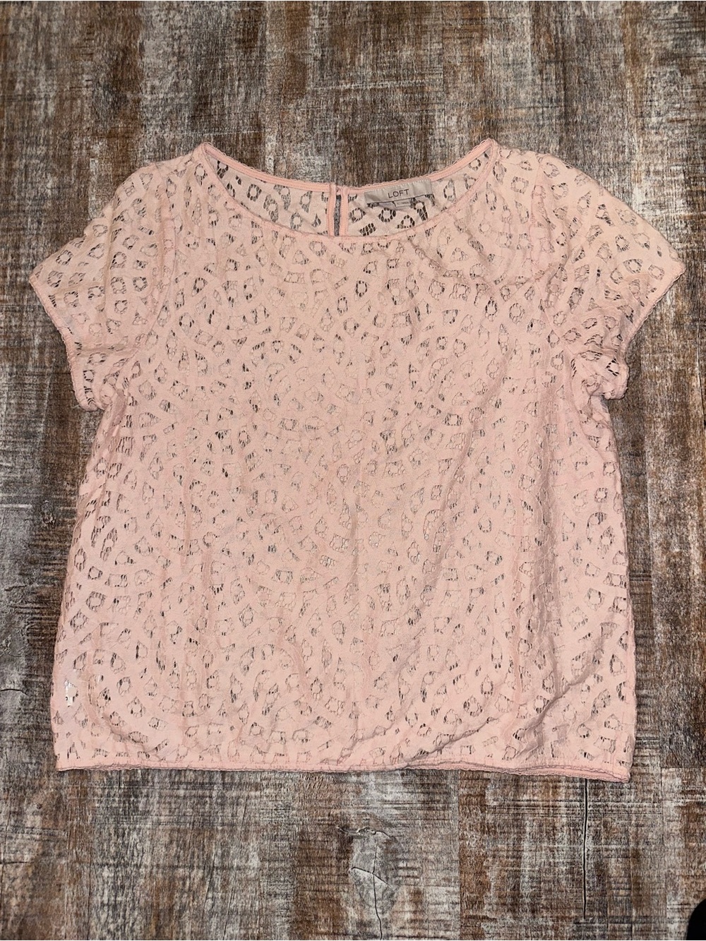 LOFT Blush Lace Short Sleeve Blouse